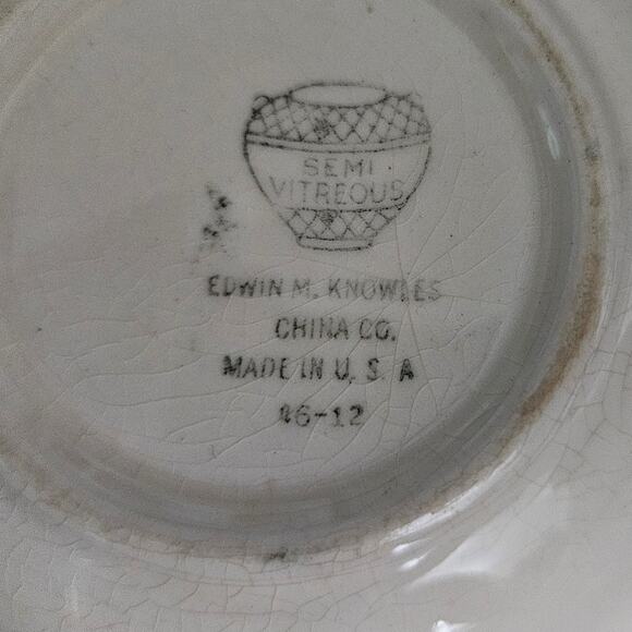 Set of 4 Vintage Edwin M. Knowles Semi-Vitreous 5.5" Bowls Floral Gold Trim USA - Picture 3 of 6